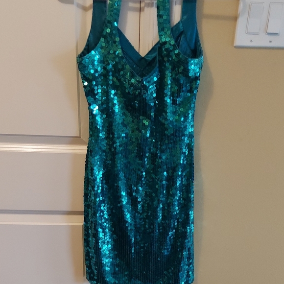 Macy's Teal Sequin Mini Dress - Picture 3 of 3